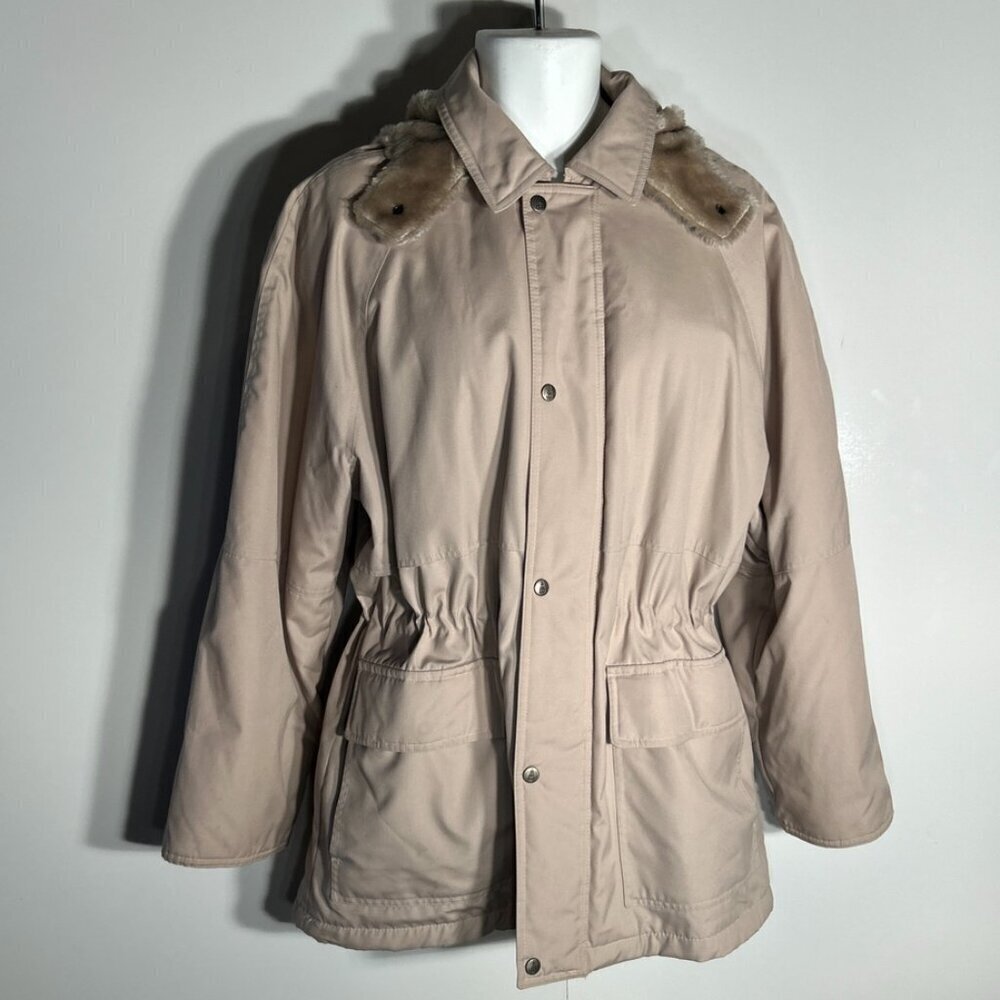 London Fog SZ10 Anorak Khaki Hooded Jacket Closet Staple Travel Warm Vintage Ski